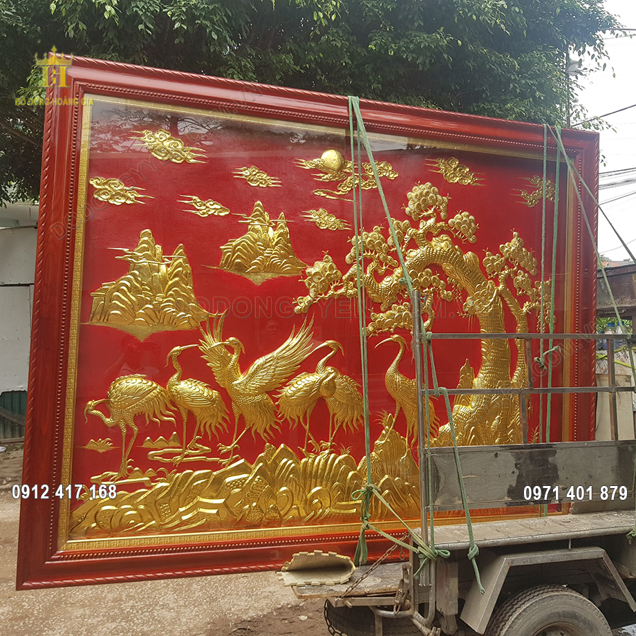 Tranh T&ugrave;ng Lục Hạc Bằng Đồng V&agrave;ng 3M02 Lắp Cho Kh&aacute;ch H&agrave;ng Tại Quảng Ninh